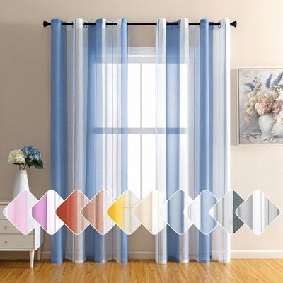 BYSURE Cortinas a Rayas de Voile, Modernas, Juego de 2, 140 x 225 cm, Color Azul