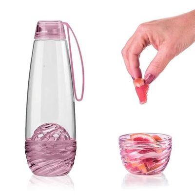 Avilia Roze en transparante drinkfles van Tritan met praktische theezeef voor de bereiding van kruidenthee, 750 ml, ideaal voor warme of koude dranken, uitneembare en gemakkelijk te reinigen theezeef
