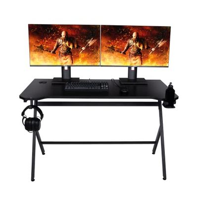 Konix Drakkar Mani Desktoptafel voor pc-gaming, 120 x 60,5 x 18 cm, bekerhouder en hoofdtelefoonhouder, zwart
