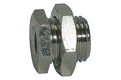 Vis à choc M28 x 1,5 A, G 1/2 i, SW1 32, SW2 36, laiton nickelé, pression de travail max. 25 bars, tampon de fonctionnement. Charge maximale : 150°C
