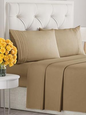 Queensize lakenset - ademende en verkoelende lakens - luxe hotellakens - extra zacht - diepe zakken - Easy Fit - 4-delige set - kreukvrij - comfortabel - beige bruin beddengoed - koninginnen lakens