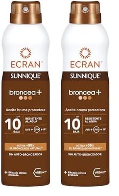 Ecran Sunnique - Bruma Aceite Protector FPS 10, Protección UVB + UVA e IR-A, Resistente al Agua, Con Tecnología Pure Bronze y VitEox 80, Activa el Bronceado Natural, Sin Autobronceador - 250 ml