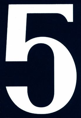 Symbol NA05 Numéro rue pvc adhésif 110 x 40 mm Chiffre 5, Blanc