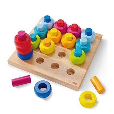 Haba 2202 - Jogo de colar rabiscos coloridos, brinquedo colorido de classificação e motricidade de madeira a partir de 2 anos, para aprender as cores