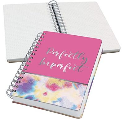 SIGEL JN609 Jolie Taccuino spiralato, Batik Holi, lineatura dot (quadretti tratteggiati), 120 g/m², 16,8 x 21,5 cm, hardcover, 240 pagine, rosa, giallo, blu