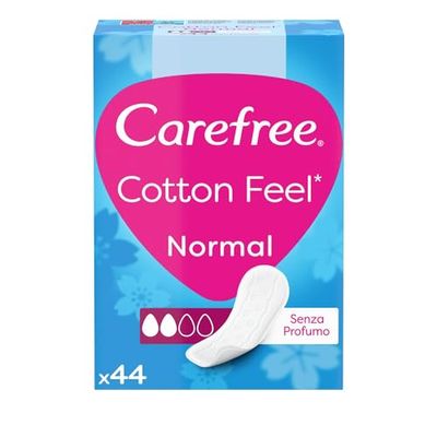 Carefree Cotton Fell Normal, Proteggi Slip per uso quotidiano, Senza Profumo, 1 Confezione da 44 pz