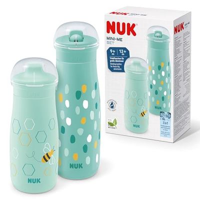 NUK Ensemble Mini-Me Bouteille Sip à partir de 9 mois (300 ml), Ensemble Mini-Me à partir de 12 mois (450 ml), Résistant aux morsures, Incassable, Menthe