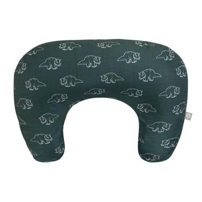 Boppy Voedingskussen, bosgroene dinosaurussen, groter, steviger, ondersteunend kussen voor borstvoeding en flesvoeding, stevigere vulling, hogere lift, groter gebied dan origineel voedingskussen