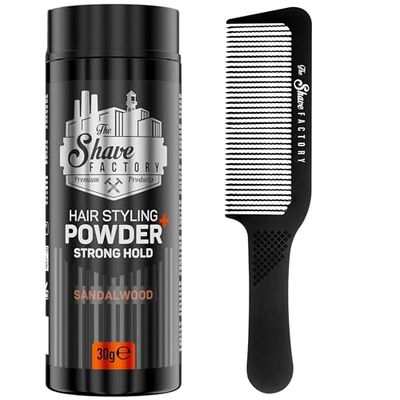 The Shave factory Hair Styling Powder - Mattifying and Volumizing Powder, with comb types suitable for all areas of use, hair comb and powder wax (Comb 045 & Strong Hold Styling Powder 30gr)