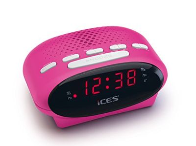 Ices ICR-210 Rosa - Rádio relógio FM - rádio despertador com 2 tempos de alarme - PLL FM - função de repetição - temporizador de desligamento - reserva de marcha - compacto - ICR-210 rosa