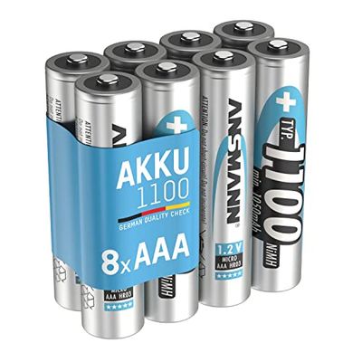 ANSMANN Piles Rechargeables HR03 NiMH 1100 mAh 1,2V (Lot de 8) – Piles Micro AAA Rechargeables à Faible autodécharge – Accumulateurs pour appareils gourmands en énergie (Appareil Photo, Flash, etc.)