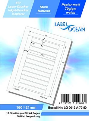 LabelOcean LO-0012-A-70-50 universele etiketten, 50 vellen 70 g/m², hoogwaardig papier