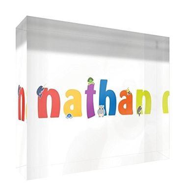 Little Helper Souvenir Décoratif en Acrylique Transparent Poli comme Diamant Style Illustratif Coloré avec le Nom de Jeune Garçon Nathan 10,5 x 15 x 2 cm Grand