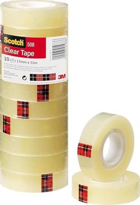 Scotch Ruban Adhésif Transparent 508-10 Rouleaux - 15mm x 33m - Ruban Adhésif Transparent à Usage Général pour l'Ecole, la Maison et le Bureau