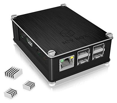 ICY BOX IB-RP102 - Capa para Raspberry Pi 2 e 3 Model B, alumínio, 3 dissipadores de calor, grade lateral respirável, cor preta