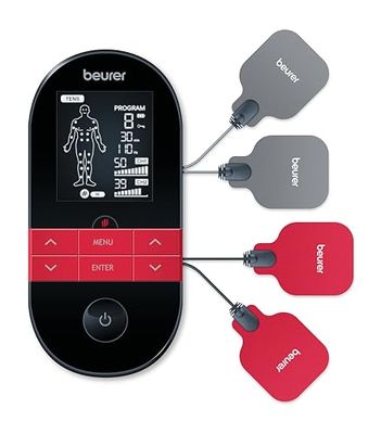 Beurer EM 59 Heat Digitaal TENS/EMS-Apparaat, 4-in-1 Stimulatiestroomapparaat voor Pijntherapie, Spierstimulatie, Massage en Warmtetherapie, Incl. 4 Elektroden en Accu, Meerkleurig