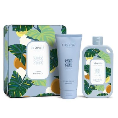 RITUENA | Estate Siciliana, Confezione Regalo, Docciaschiuma 400ml + Crema Corpo 200ml in Elegante Scatola in Latta, Fragranza Fresca Ispirata all'Estate Siciliana