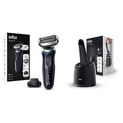 Braun Series 7, Rasoio Elettrico Barba, Custodia da Viaggio, Accessori Inclusi & Series 5, 6 e 7, Rasoio Elettrico Barba Stazione di Pulizia 4 in 1