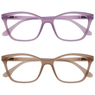 OPULIZE KAT Set di 2 Occhiali da Lettura - Montatura a Occhi di Gatto - Viola, Tortora - Uomo e Donna - Cerniere a Molla - RR59-5U - +2.00