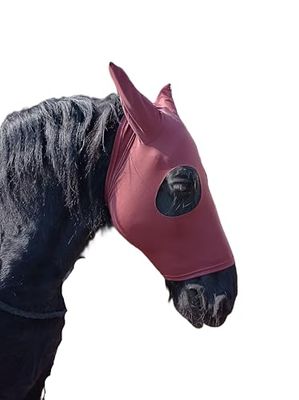 Maschera per Cavallo in Tessuto di Lycra di Alta Qualità con Orecchie Anti mosche Mod. PADDOCK, Col. Marrone, Taglia DRAFT/XL