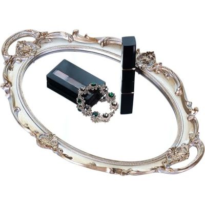 Zosenley Plateau de Miroir Ovale décoratif Golden Sliver