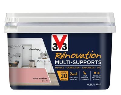 V33 Peinture rénovation multi-supports, Rose bohème satin 0,5L