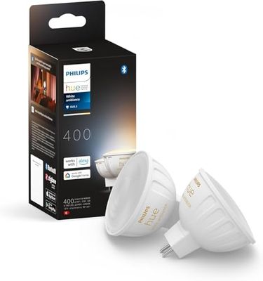 Philips Hue White Ambiance, Faretto LED Smart GU5.3, Luce Bianca da calda a fredda, 400lm, Compatibile con Bluetooth, controllo vocale con Alexa, Apple Home e Google Assistant, pack da 2
