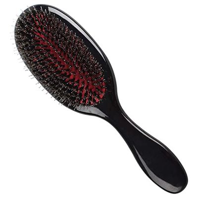 KONAMO Pagaie Extensions Brosse Coussin Brosse à Cheveux Detangler Design Dual Bristle Design Poils de sanglier Doux Brosse Nylon Brosse Antistatique Peigne Beauty Works Noir