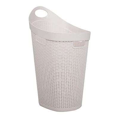 Mind Reader Cesto portabiancheria arrotolabile, 60 l, con ruote, stile vimini, plastica, 49,5 x 37 x 75 cm, avorio