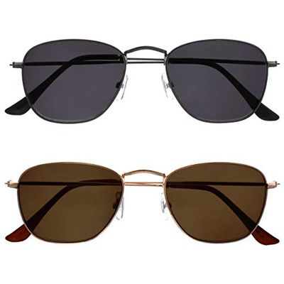 OPULIZE Sky Gafas de Lectura Solares Pack de 2 Montura Delgada Clásica de Metal Gris Plomo Dorado Resistente a Arañazos Lente Tintado con Protección UV400 Hombre Mujer SS95-79 +1.00