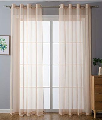 Gardinlåda 2-pack öglor trädgårdar transparent draperi set vardagsrum voile Ösengardin blybandssäng, 100% polyester, sand, HxB 175 x 140 cm