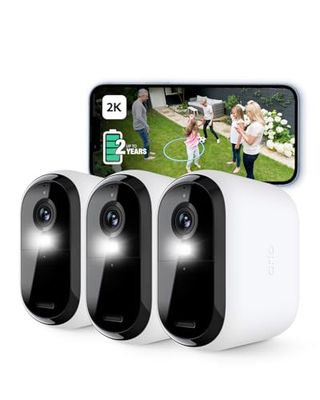 Arlo Essential 2 XL Telecamera WiFi Esterno Senza Fili, 2K, Telecamera WiFi Interno, Batteria Da 24 Mesi*, Sirena Allarme Casa, Sensore Di Movimento, Prova Inclusa Arlo Secure, 3 Telecamere, Bianche