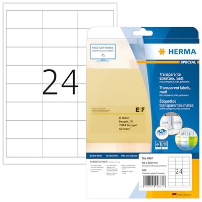 Herma 4681 Étiquettes en plastique A4 66 x 33,8 mm 600 pièces Transparent