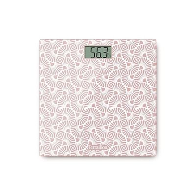 TERRAILLON – One SAKURA – Báscula electrónica de persona, compacta y ultra plana, bandeja de cristal 27 cm x 27 cm, pantalla LCD, capacidad 160 kg, graduación 100 g, serigrafía Sakura