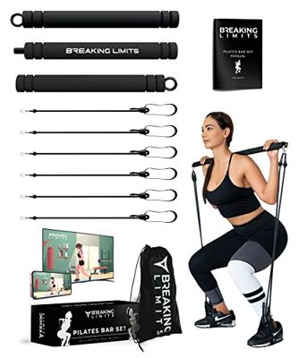 Breaking Limits Pilates Bar Set – Pilates Stick – Resistance Band Set – Booty Band – Yoga & Fitness