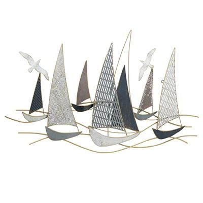 BOLTZE Hanse 1021138 - Cuadro decorativo para pared, diseño de peces y barcos, color gris y blanco