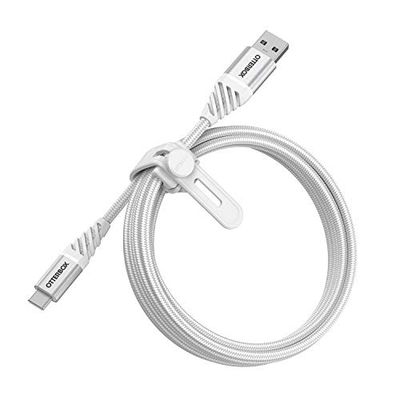 Otterbox Cable Reforzado Premium de Nylon USB-A a USB-C, Cable de Carga para Smartphone e Tablet, Ultra Resistente, testeado para doblados y torsiones, 2M, Blanco