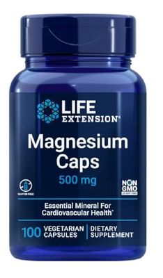 Life Extension Capsules de Magnésium 500mg - 100 Capsules Végétariennes - Soutien Cardiovasculaire et Musculaire de Qualité Supérieure