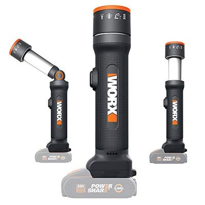 WORX - Lampe Led 4 en 1 sans fil 20V - WX027.9 (Livrée sans batterie ni chargeur, Tête pivotante à 140°)