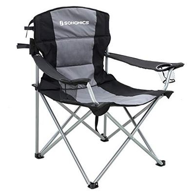 SONGMICS XL-campingstoel, inklapbaar, met gevoerde zitting van schuimstof, breed en comfortabel, robuuste structuur, max. belastbaarheid 150 kg, outdoor stoel, zwart GCB07BK