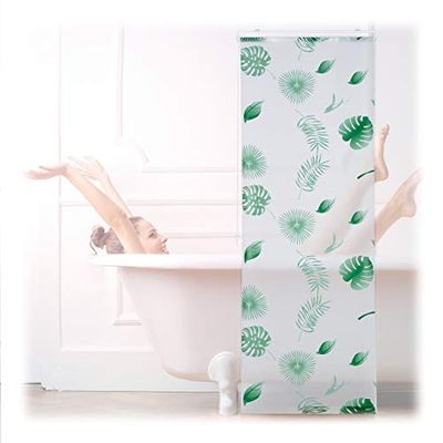 Relaxdays douchegordijn bladeren, 60x240 cm, gordijn voor douche & badkuip, waterafstotend, plafond & raam, wit/groen