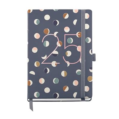 Miquelrius - Agenda 2025, Agenda annuale 122 x 168 mm, Agenda giorno pagina, copertina in cartone foderato plastificato, spirale, chiusura elastica, carta 80 g/m², spagnolo, inglese e portoghese, lune