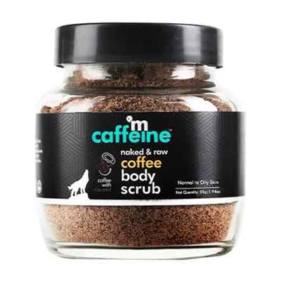 mCaffeine Exfoliating Coffee Body Scrub för solbränna och mjuk mjuk hud | för dam och herr | De-Tan badskrapa med kokosolja, avlägsna smuts och död hud från halsen, knän, elbows och armar - 1,94 oz