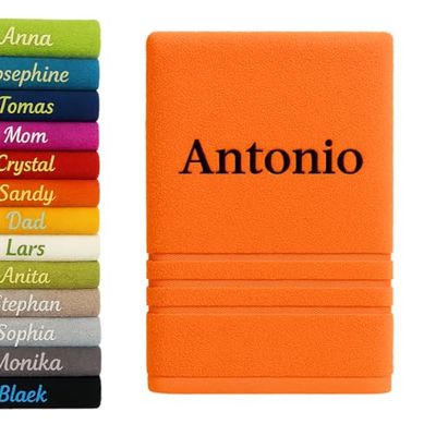 Asciugamano da bagno personalizzato con nome splendidamente ricamato in vari colori Asciugamano personalizzato Asciugamano da bagno Asciugamano in cotone (140 x 70 cm, Arancia)