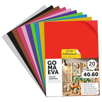 m-office Fogli di Gomma Eva Colorata, Gomma Crepla per Scrapbooking, Scuola, Cartoncini Creativi, Lavoretti, Torte Scenografiche, Scuola o Progetti Artistici 40x60cm (Assortimento adesivi, 20 uds)
