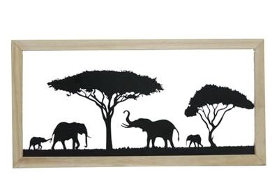 AlexandreHouse Pack of 3 Wall Relief, Rectangular, Elephant Pattern, Metal, Black, PU 3, L. 1 cm, W. 30 cm, H. 60 cm
