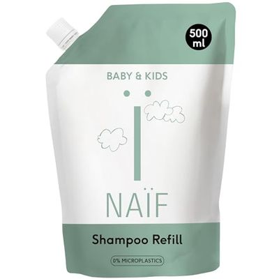 Naïf - verzorgende shampoo - voor baby's en kinderen - navulverpakking - babyshampoo met natuurlijke ingrediënten - 100% vegan - 0% SLES - zonder microplastics, siliconen en parabenen - 500 ml