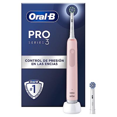 Oral-B Pro Series 3 Cepillo de Dientes Eléctrico con Mango Recargable y 2 Cabezales, Diseñado por Braun - Rosa