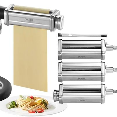 VEVOR Set di Accessori 3 Rulli Sfogliatrice di Pasta Adatto per Impastatrice KitchenAid, Set Rulli per Tagliapasta Acciaio Inox 3 Pezzi Compatibile per Robot da Cucina KitchenAid Spessore Regolabile