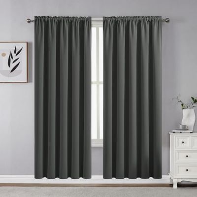 CUCRAF Dark Grey Blackout Curtains 72 inch Length 2 Panels Set, Rod Pocket Room Darkening Drapes for Bedroom Living Room, Insulated Thermal Light Blocking Window Curtain (W52 x L72 Inch)